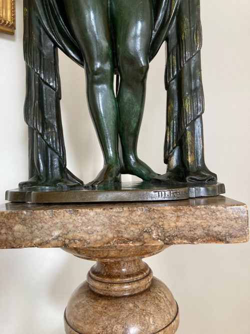 Frauenskulptur Aus Bronze, Signiert Von Marcel Rau (Belgien)