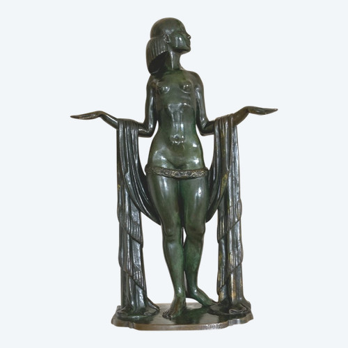 Frauenskulptur Aus Bronze, Signiert Von Marcel Rau (Belgien)