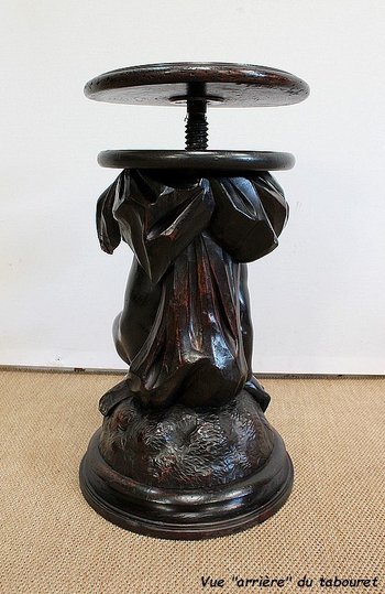 Blackened Patinated Wood Piano Stool - Nineteenth