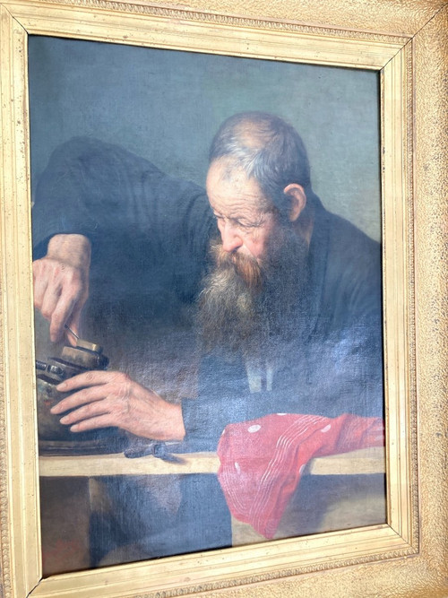 Öl auf Leinwand, L'Artisan signiert von Frans Dauge, 19.