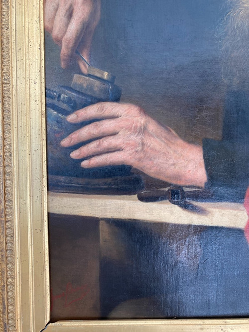 Öl auf Leinwand, L'Artisan signiert von Frans Dauge, 19.