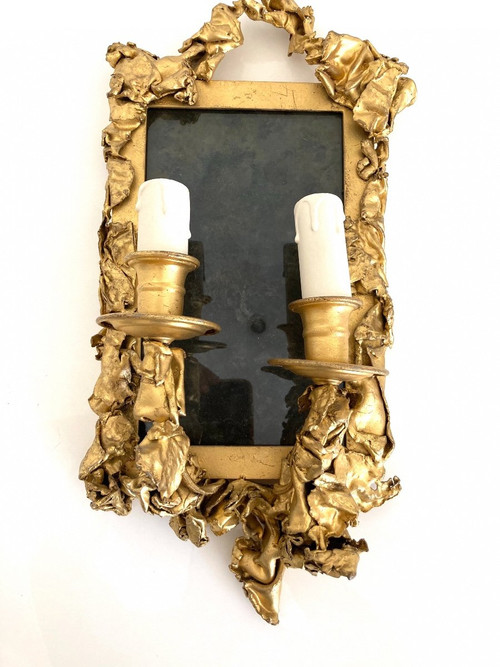 Pair of Wall Sconces, in Golden Brass - Creation of the 1970s