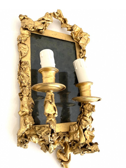 Pair of Wall Sconces, in Golden Brass - Creation of the 1970s