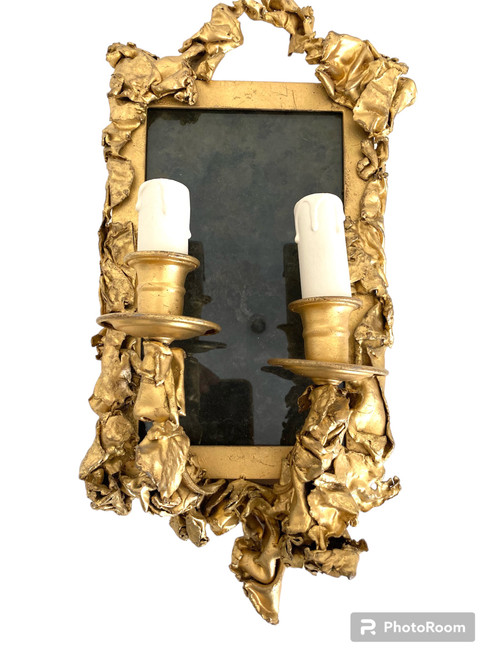 Pair of Wall Sconces, in Golden Brass - Creation of the 1970s