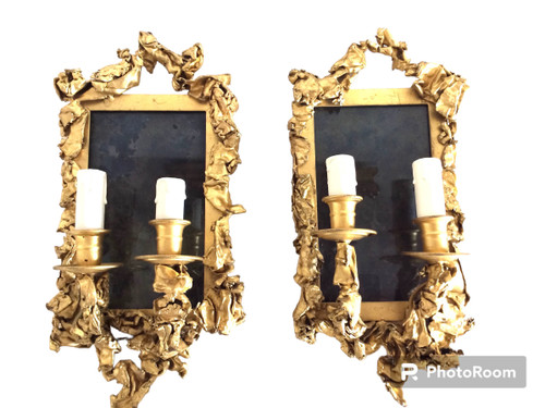Pair of Wall Sconces, in Golden Brass - Creation of the 1970s
