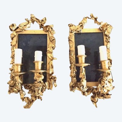 Pair of Wall Sconces, in Golden Brass - Creation of the 1970s