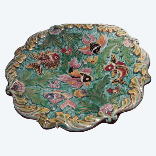 Grande piatto di terracotta Monaco Cerdazur con decoro di pesce