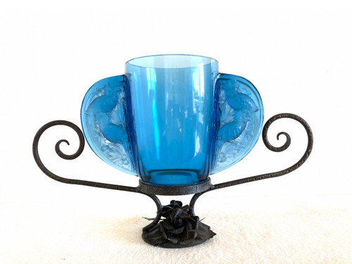 Vase aus gepresstem Glas, von Verlys Frankreich , Art Deco 1940