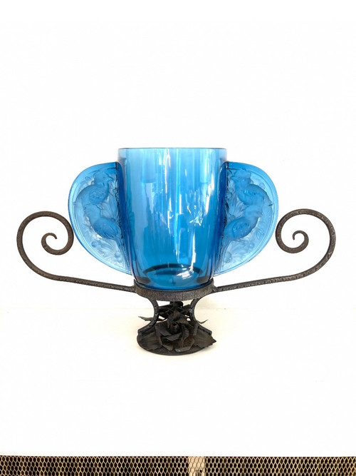 Vase aus gepresstem Glas, von Verlys Frankreich , Art Deco 1940