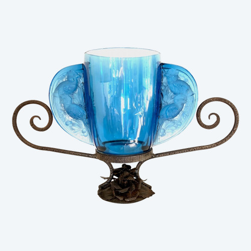 Vase aus gepresstem Glas, von Verlys Frankreich , Art Deco 1940