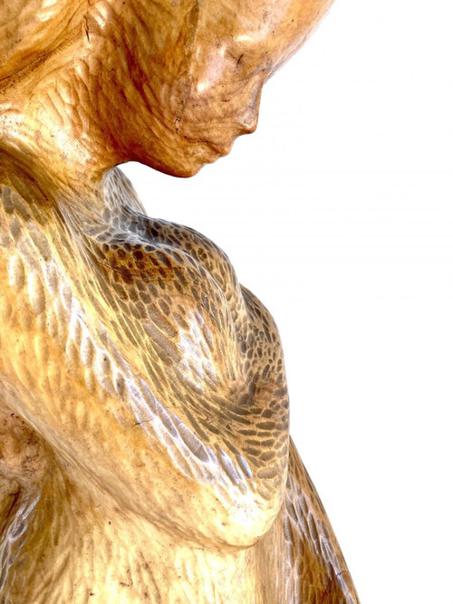 Grande Sculpture Jeune Femme 64 Cm, Bois Massif, De Michel Bonnand