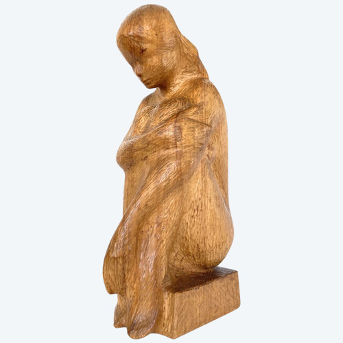 Grande Sculpture Jeune Femme 64 Cm, Bois Massif, De Michel Bonnand