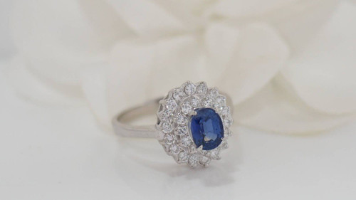 Bague Double Entourage En Or Blanc, Saphir Et Diamants