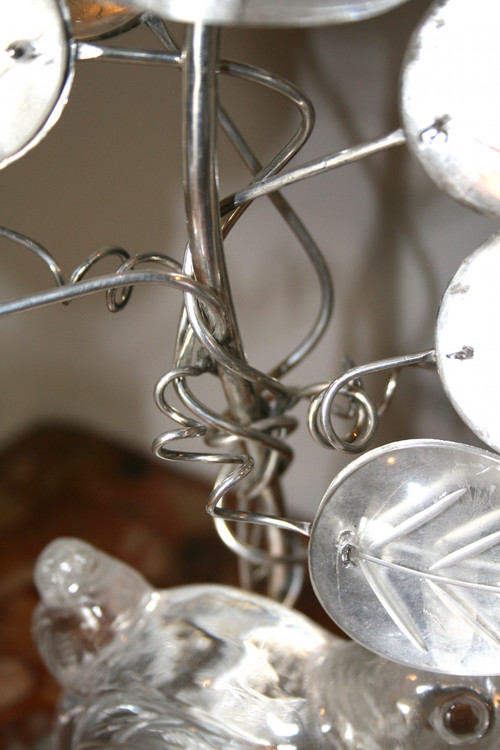 Pair of silver-plated metal and rock crystal candlesticks - Baguès style