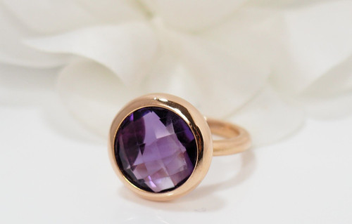Bague En Or Rose Et Améthyste Facettée