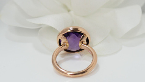 Bague En Or Rose Et Améthyste Facettée