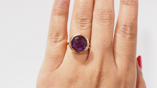 Bague En Or Rose Et Améthyste Facettée