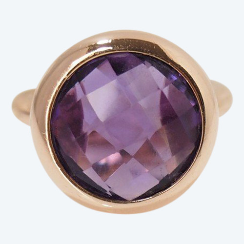 Bague En Or Rose Et Améthyste Facettée