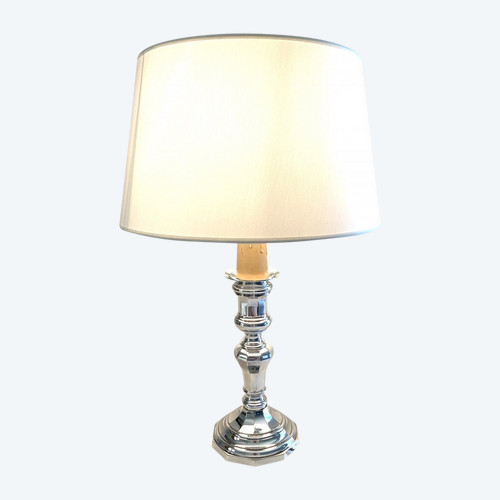 Large Candlestick Lamp, Silver Metal