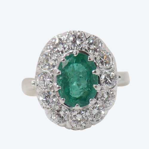 Anello Marguerite In Oro Bianco, Smeraldo E Diamanti