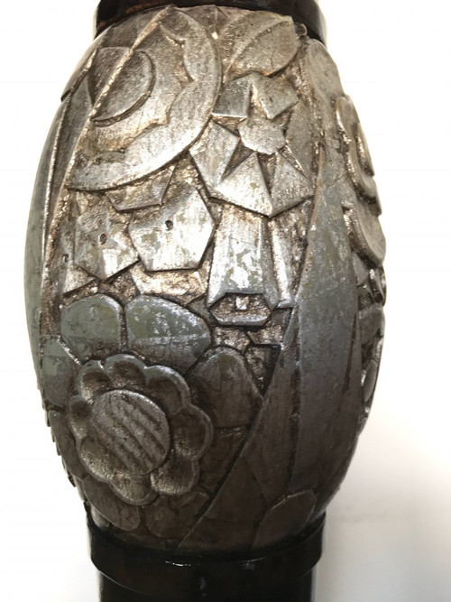 Lampada da terra in legno verniciato e argentato, 183 cm - Art Déco