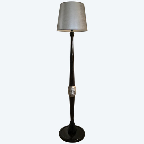 Lampada da terra in legno verniciato e argentato, 183 cm - Art Déco