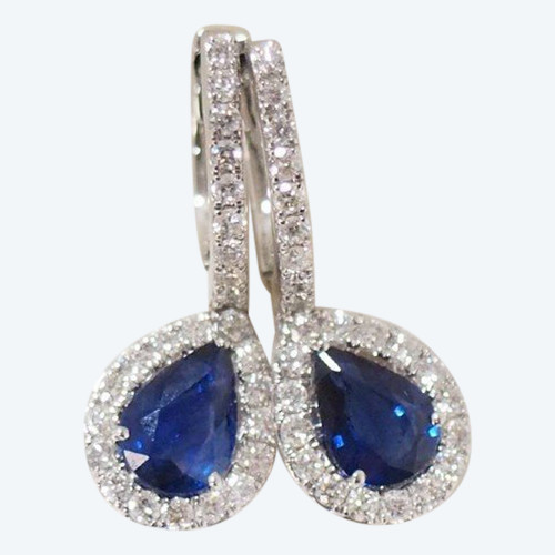 Ohrringe aus Weißgold, Ceylon-Saphir und Diamanten
