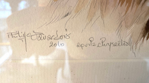Aquarelle à deux têtes d'aigles royals signées Philippe Varnardois