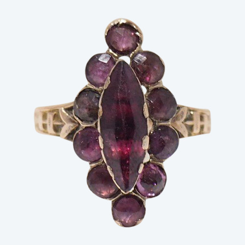 Bague Ancienne En Or Rose Et Grenats