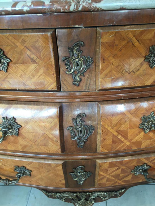 Commode  De Style Louis XIV En Marqueterie Et Bronze