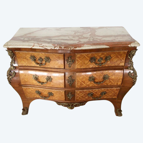Commode  De Style Louis XIV En Marqueterie Et Bronze