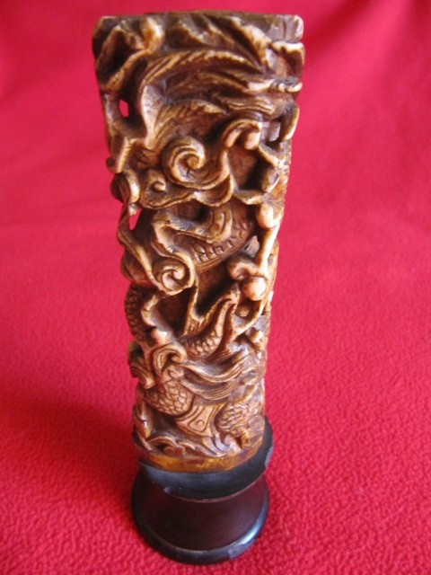 Chinese bone sculpture on blackened wooden base late 19th