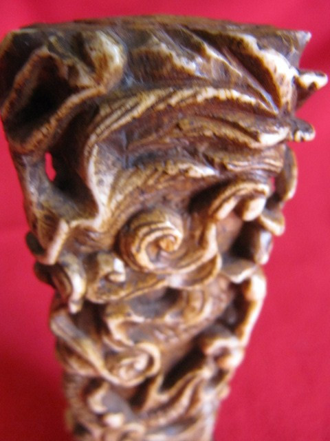 Chinese bone sculpture on blackened wooden base late 19th