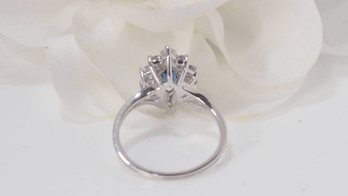 Anello Navette In Oro Bianco, Zaffiro E Diamanti