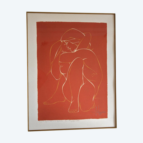 Gouache on vellum, NU Féminin, 1975, signed