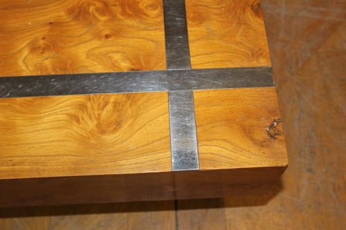 Table Basse Carré En Frêne Et Inox Vers 1970