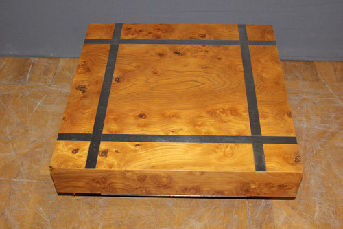 Table Basse Carré En Frêne Et Inox Vers 1970