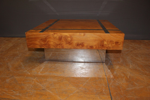 Table Basse Carré En Frêne Et Inox Vers 1970