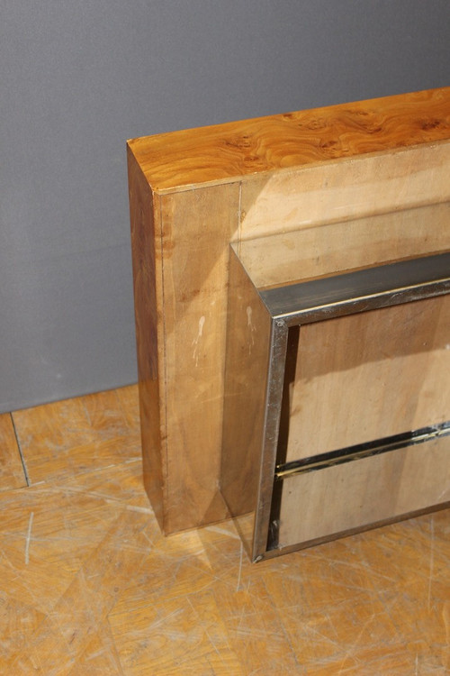 Table Basse Carré En Frêne Et Inox Vers 1970