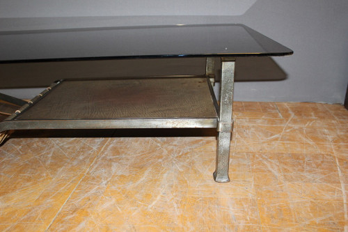 Table basse en fer forgé et cuir vers 1970