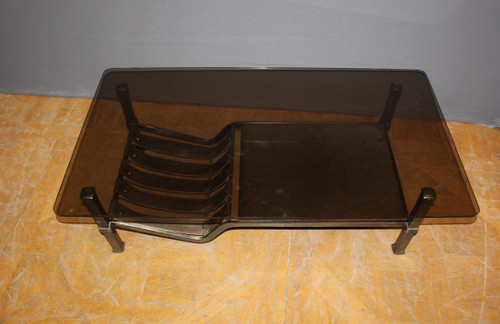 Table basse en fer forgé et cuir vers 1970