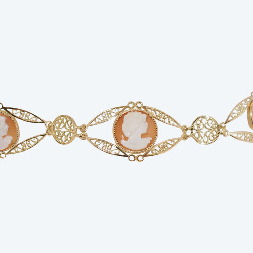 Bracelet Filigrané En Or Jaune Et Camées