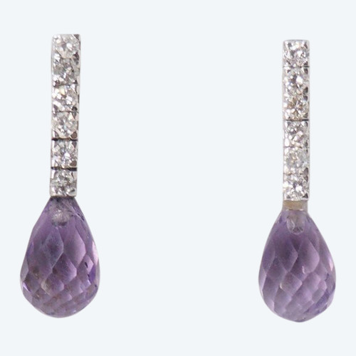 Boucles d'Oreilles En Or Blanc, Améthystes Et Diamants