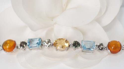 Bracelet En Or Blanc, Citrines Topazes Tourmalines Et Diamants