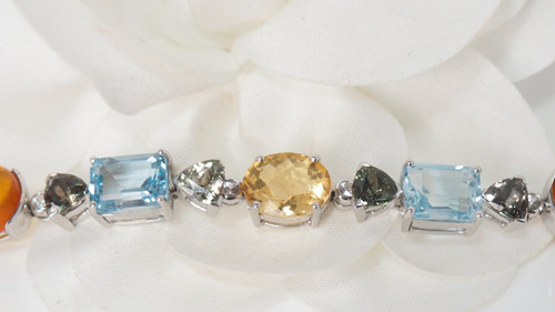 Bracelet En Or Blanc, Citrines Topazes Tourmalines Et Diamants