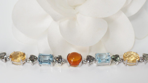 Bracelet En Or Blanc, Citrines Topazes Tourmalines Et Diamants