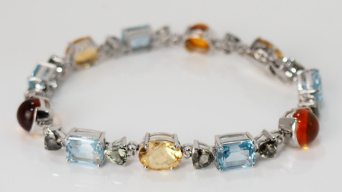 Bracelet En Or Blanc, Citrines Topazes Tourmalines Et Diamants