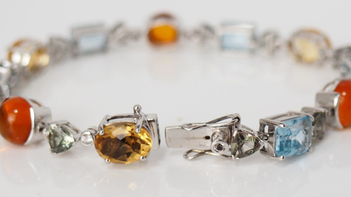 Bracelet En Or Blanc, Citrines Topazes Tourmalines Et Diamants