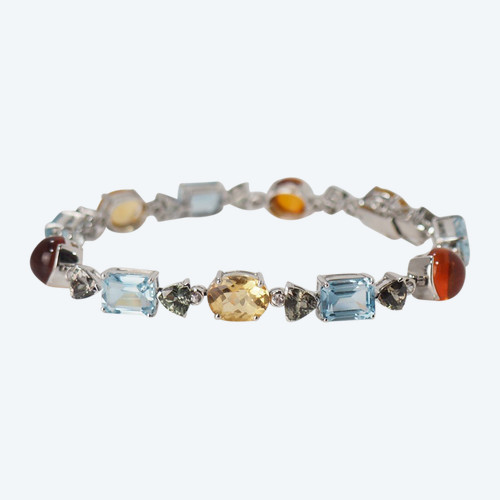 Bracelet In White Gold, Citrines Topazes Tourmalines And Diamonds