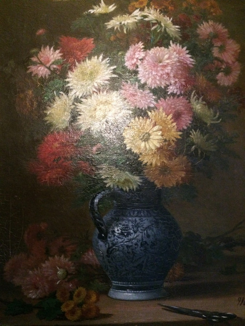 Tableau, bouquet de fleurs par M Comby